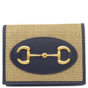 グッチ GUCCI ホースビット 1955 カードケース 621887 ベージュ×ネイビー キャンバス レザー 二つ折り財布 ゴールド金具 紺 コンパクトウォレット