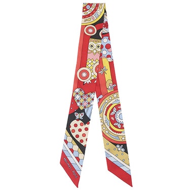 エルメス HERMES ツイリー ルージュ×エベンヌ×マルチカラー シルク スカーフ 【LES MURMURES DE LA FORET/森のささやき】