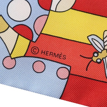 エルメス HERMES ツイリー ルージュ×エベンヌ×マルチカラー シルク スカーフ 【LES MURMURES DE LA FORET/森のささやき】