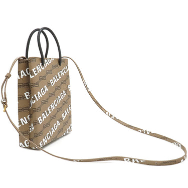 バレンシアガ BALENCIAGA ラージ ショッピング バッグ 693805 ブラウン コーティングキャンバス レザー 2WAYバッグ ゴールド金具 茶 BBロゴ