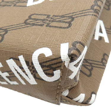 バレンシアガ BALENCIAGA ラージ ショッピング バッグ 693805 ブラウン コーティングキャンバス レザー 2WAYバッグ ゴールド金具 茶 BBロゴ