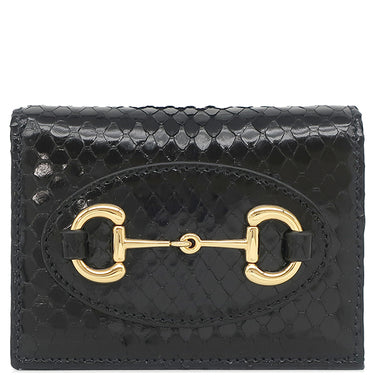 グッチ GUCCI ホースビット 1955 カードケース ウォレット ブラック エキゾチックレザー 二つ折り財布 ゴールド金具 黒 ミニ財布