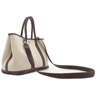 エルメス HERMES ガーデンパーティーTPM ナチュラル×マロン トワルアッシュ レザー 2WAYバッグ シルバー金具 茶 ショルダー 斜め掛け　　　