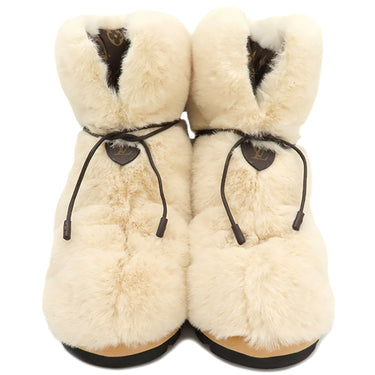 ルイヴィトン LOUIS VUITTON ファー アンクル ブーツ アイボリー×ブラウン ファー レザー #37 ブーツ 白 茶 靴