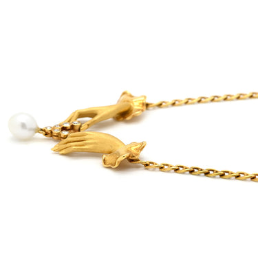 カレライカレラ Carrera y Carrera ハンドモチーフ イエローゴールド K18YG ダイヤモンド パール ネックレス 18金 手モチーフ