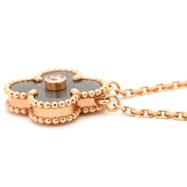 ヴァンクリーフアーペル Van Cleef & Arpels ヴィンテージ アルハンブラ ペンダント VCARP9T000 グレーXピンクゴールド K18PG ダイヤモンド シルバーオブシディアン ネックレス 2023年ホリデー限定 黒曜石 1Pダイヤ