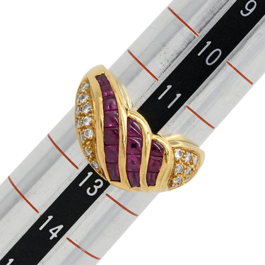 ノンブランド NON BRAND ルビー ダイヤリング イエローゴールド×レッド K18YG ダイヤモンド ルビー リング 指輪 Au750 18K 18金 12号