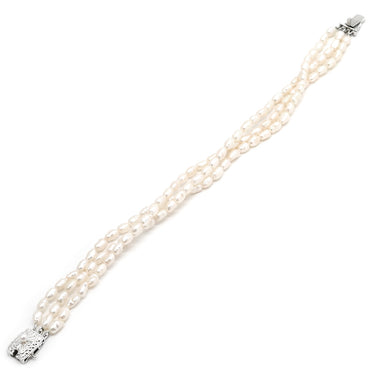 ノンブランド NON BRAND パールブレスレット パールホワイト パール シルバー ブレスレット 真珠 3連 淡水パール オーバル