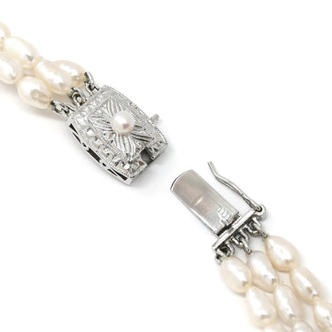 ノンブランド NON BRAND パールブレスレット パールホワイト パール シルバー ブレスレット 真珠 3連 淡水パール オーバル