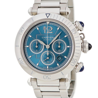 腕時計 カルティエ Cartier パシャ ドゥ カルティエ WSPA0039 自動巻き メンズ ダークシアン クロノグラフ デイト 逆回転防止ベゼル