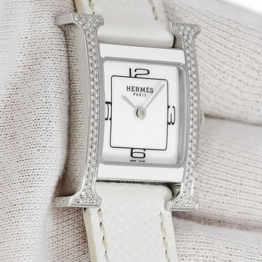 腕時計 エルメス HERMES Hウォッチ PM HH1.232 クオーツ レディース 純正ダイヤ ホワイト 白 アラビア H型 スクエア