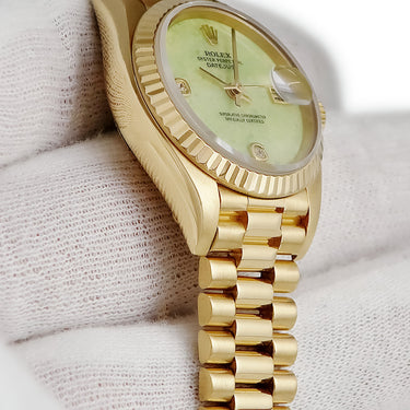 腕時計 ロレックス ROLEX デイトジャスト 791782BR 自動巻き レディース OH済 A番 K18YG無垢 純正ダイヤ グリーンジェダイト 翡翠