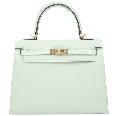 エルメス HERMES ケリー25 外縫い ヴェールペパーミント ヴォーエプソン 2WAYバッグ シャンパンゴールド金具 新品 未使用 薄緑 ショルダー ハンドバッグ