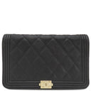シャネル CHANEL ボーイシャネル ブラック キャビアスキン チェーンウォレット シャンパンゴールド金具 黒 チェーンショルダー