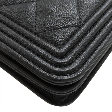 シャネル CHANEL ボーイシャネル ブラック キャビアスキン チェーンウォレット シャンパンゴールド金具 黒 チェーンショルダー