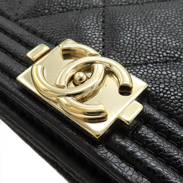 シャネル CHANEL ボーイシャネル ブラック キャビアスキン チェーンウォレット シャンパンゴールド金具 黒 チェーンショルダー