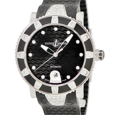 腕時計 ユリスナルダン ULYSSE NARDIN マリーン レディー ダイバー 8103-101 自動巻き メンズ レディース 純正ダイヤ ブラック 黒 デイト