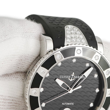 腕時計 ユリスナルダン ULYSSE NARDIN マリーン レディー ダイバー 8103-101 自動巻き メンズ レディース 純正ダイヤ ブラック 黒 デイト