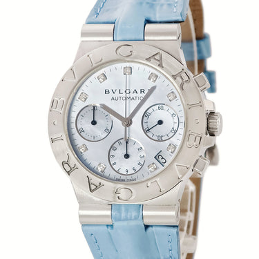 腕時計 ブルガリ BVLGARI ディアゴノ スポーツ CH35S 自動巻き メンズ 純正ダイヤ ブルーシェル クロノグラフ デイト 水色
