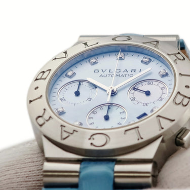 腕時計 ブルガリ BVLGARI ディアゴノ スポーツ CH35S 自動巻き メンズ 純正ダイヤ ブルーシェル クロノグラフ デイト 水色