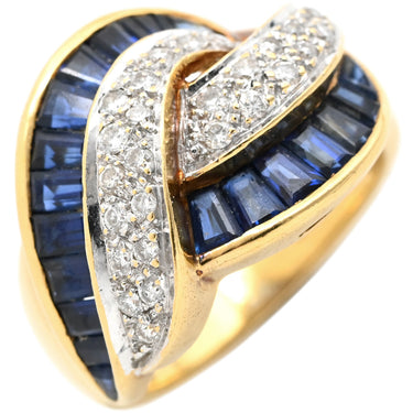 ノンブランド NON BRAND ブルーサファイア ダイヤ イエローゴールド K18YG サファイア ダイヤモンド リング 指輪 青 8.5号