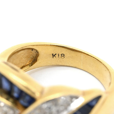 ノンブランド NON BRAND ブルーサファイア ダイヤ イエローゴールド K18YG サファイア ダイヤモンド リング 指輪 青 8.5号