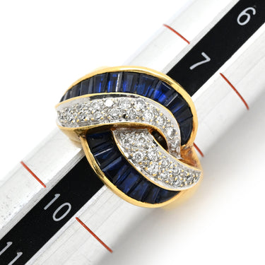 ノンブランド NON BRAND ブルーサファイア ダイヤ イエローゴールド K18YG サファイア ダイヤモンド リング 指輪 青 8.5号