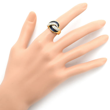 ノンブランド NON BRAND ブルーサファイア ダイヤ イエローゴールド K18YG サファイア ダイヤモンド リング 指輪 青 8.5号