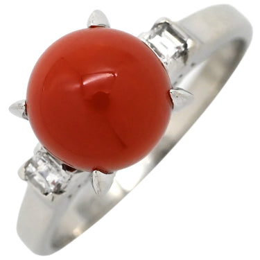 ノンブランド NON BRAND 珊瑚 ダイヤリング プラチナシルバー Pt900 珊瑚 ダイヤモンド リング 指輪 赤 サンゴ 11号