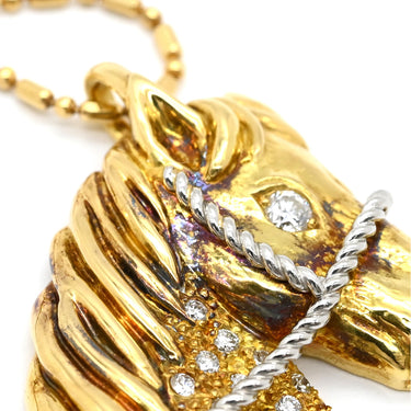 ルーブルーゼ LOUVROUSE ホース モチーフ ダイヤモンド イエローゴールド×プラチナシルバー K18YG Pt900 ダイヤモンド ネックレス 馬 YG Pt コンビ