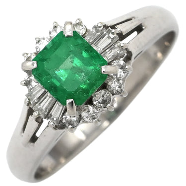 ノンブランド NON BRAND エメラルド ダイヤモンド リング プラチナシルバー Pt900 エメラルド ダイヤモンド リング 指輪 グリーン 緑 スクエア Pt 7.5号