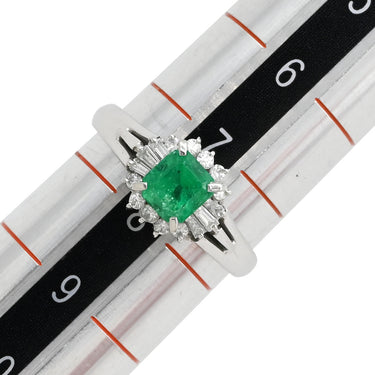 ノンブランド NON BRAND エメラルド ダイヤモンド リング プラチナシルバー Pt900 エメラルド ダイヤモンド リング 指輪 グリーン 緑 スクエア Pt 7.5号