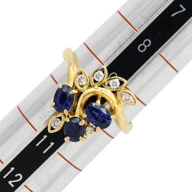 ノンブランド NON BRAND ブルーサファイア ダイヤリング イエローゴールド×ブルー K18YG ダイヤモンド サファイア リング 指輪 Au750 18K 18金 リーフ 9.5号