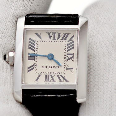 腕時計 カルティエ Cartier タンク フランセーズ SM W5001256 クオーツ レディース K18WG無垢 角型 アイボリー ローマン 青針