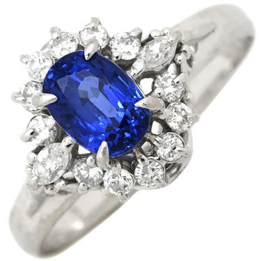 ノンブランド NON BRAND ブルーサファイア ダイヤ リング ブルー×プラチナシルバー Pt900 サファイア ダイヤモンド リング 指輪 青 プラチナム 13号