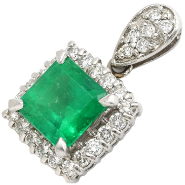 ノンブランド NON BRAND エメラルド ダイヤ プラチナシルバー Pt900 エメラルド ダイヤモンド ペンダントトップ 緑 コロンビア産 ネックレストップ スクエア