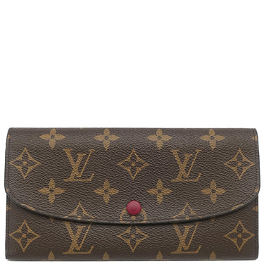 ルイヴィトン LOUIS VUITTON ポルトフォイユ エミリー M60136 ルージュ モノグラムキャンバス 長財布 ゴールド金具 茶 赤 二つ折り