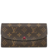 ルイヴィトン LOUIS VUITTON ポルトフォイユ エミリー M60136 ルージュ モノグラムキャンバス 長財布 ゴールド金具 茶 赤 二つ折り
