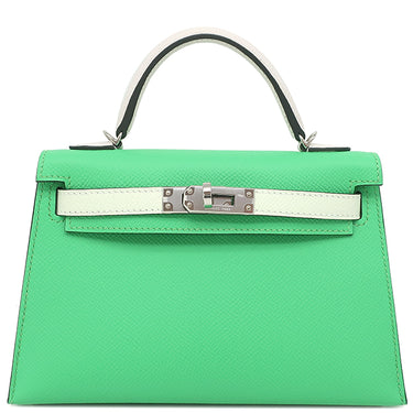 エルメス HERMES ミニケリードゥ トリコロール ヴェールコミック×ヴェールフィズ×グリペール ヴォーエプソン 2WAYバッグ シルバー金具 緑 薄緑 白