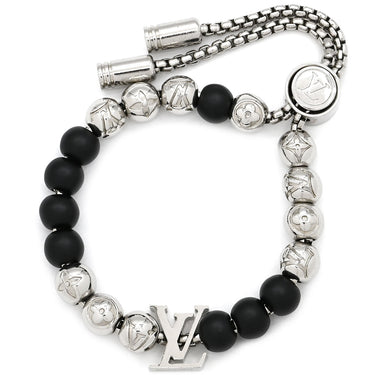 ルイヴィトン LOUIS VUITTON ブレスレット･モノグラム ビーズ M00512 ブラック×シルバー ビーズ メタル ブレスレット LVイニシャル