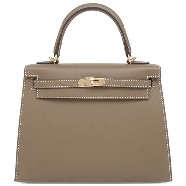 エルメス HERMES ケリー25 外縫い ヴェルソ エトゥープ×バンブー ヴォーマダム 2WAYバッグ シャンパンゴールド金具 新品 未使用 グレージュ 緑 バイカラー