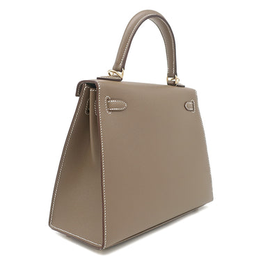エルメス HERMES ケリー25 外縫い ヴェルソ エトゥープ×バンブー ヴォーマダム 2WAYバッグ シャンパンゴールド金具 新品 未使用 グレージュ 緑 バイカラー