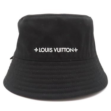 ルイヴィトン LOUIS VUITTON バケットハット LV マイン リバーシブル M7961M ノワール コットン ポリエステル ハット ゴールド金具 黒 白ロゴ