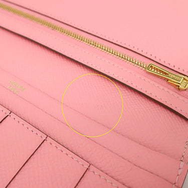 エルメス HERMES ベアンスフレ ローズコンフェッティ ヴォーエプソン 長財布 ゴールド金具 二つ折り財布
