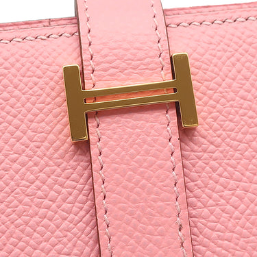 エルメス HERMES ベアンスフレ ローズコンフェッティ ヴォーエプソン 長財布 ゴールド金具 二つ折り財布