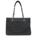 シャネル CHANEL GST トートバッグ A50995 ブラック キャビアスキン トートバッグ シルバー金具 黒 マトラッセ チェーンショルダー ココマーク