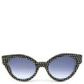 CUTLER AND GROSS キャットアイ 52□18 ブラック×ブラウン×マルチカラー プラスチック レザー サングラス シルバー金具 黒 茶 モザイク柄
