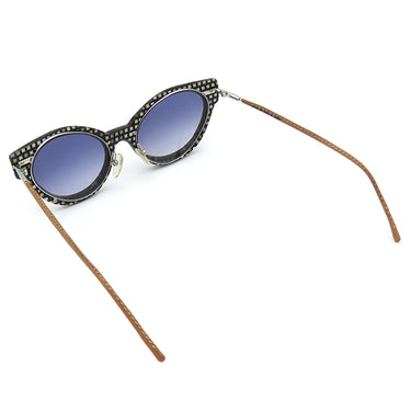 CUTLER AND GROSS キャットアイ 52□18 ブラック×ブラウン×マルチカラー プラスチック レザー サングラス シルバー金具 黒 茶 モザイク柄