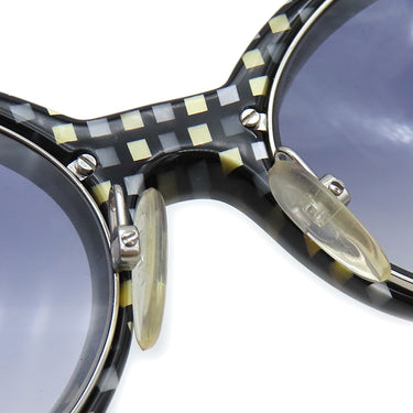 CUTLER AND GROSS キャットアイ 52□18 ブラック×ブラウン×マルチカラー プラスチック レザー サングラス シルバー金具 黒 茶 モザイク柄