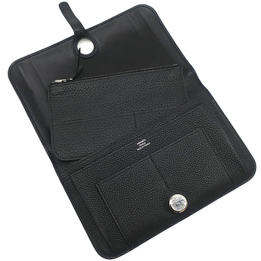 エルメス HERMES ドゴンデュオ ドゴンGM ブラック トゴ 長財布 シルバー金具 黒